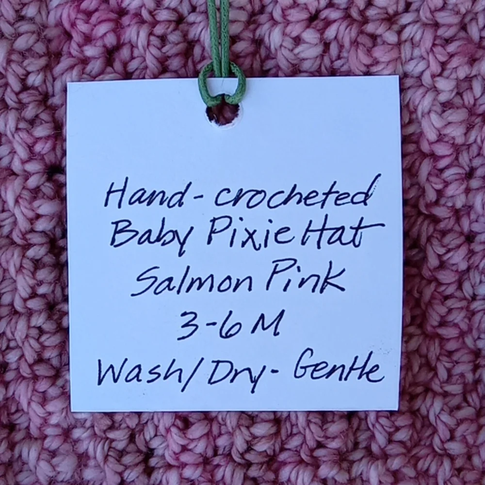 Hand Crafted Hand Crochet Retro 60s Pink Pixie Baby Hat 3-6M